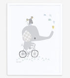 SMILE IT'S RAINING - Barnaffisch - Elefant på cykel
