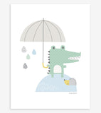 SMILE IT'S RAINING - Barnaffisch - Krokodilen och hans paraply