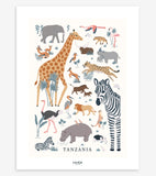 TANZANIA - Barnaffisch - Vilda djur