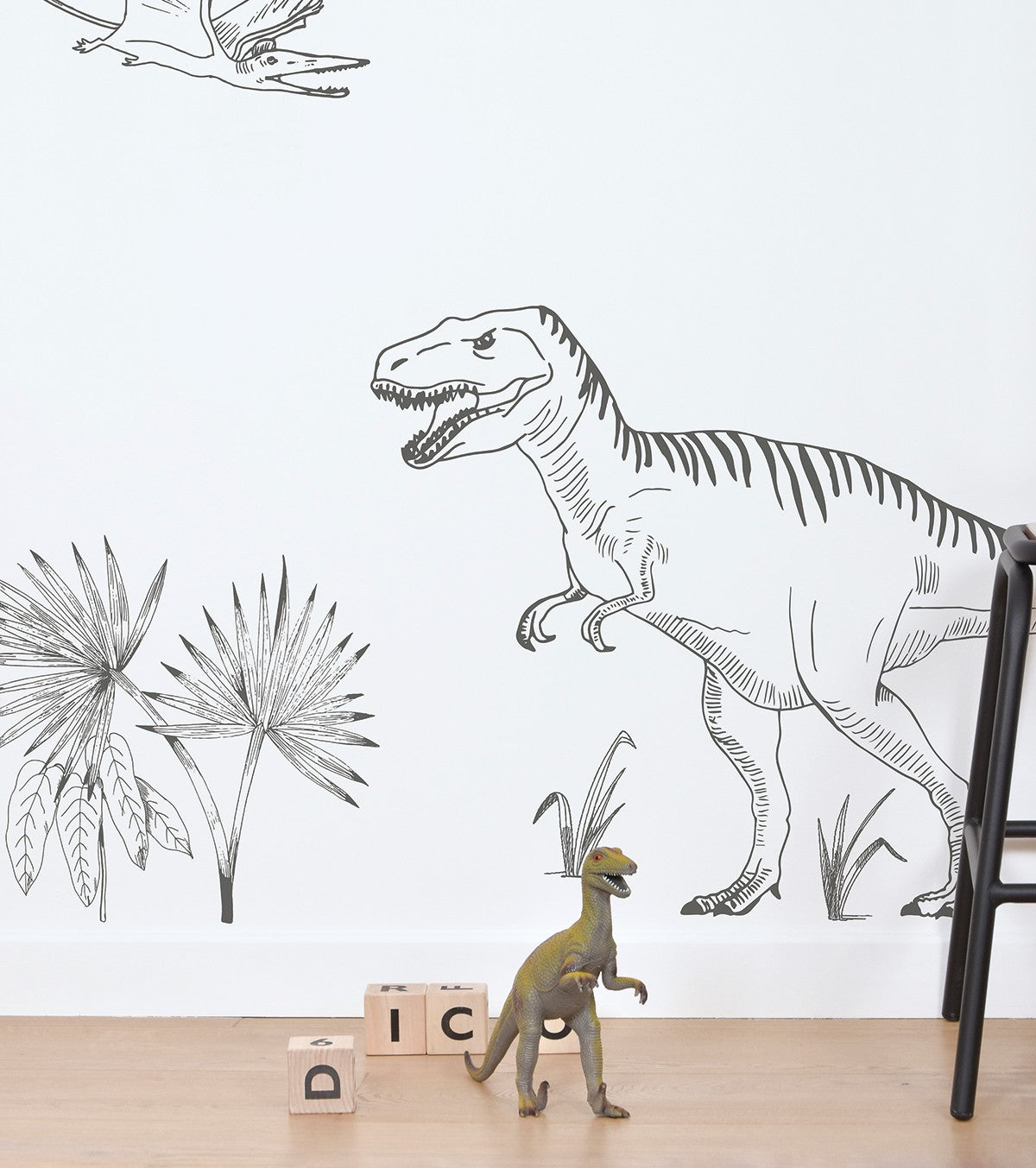 DINOSAURUS - Väggklistermärken muraux - Dinosaurier: T - rex, pteranodon och palmträd