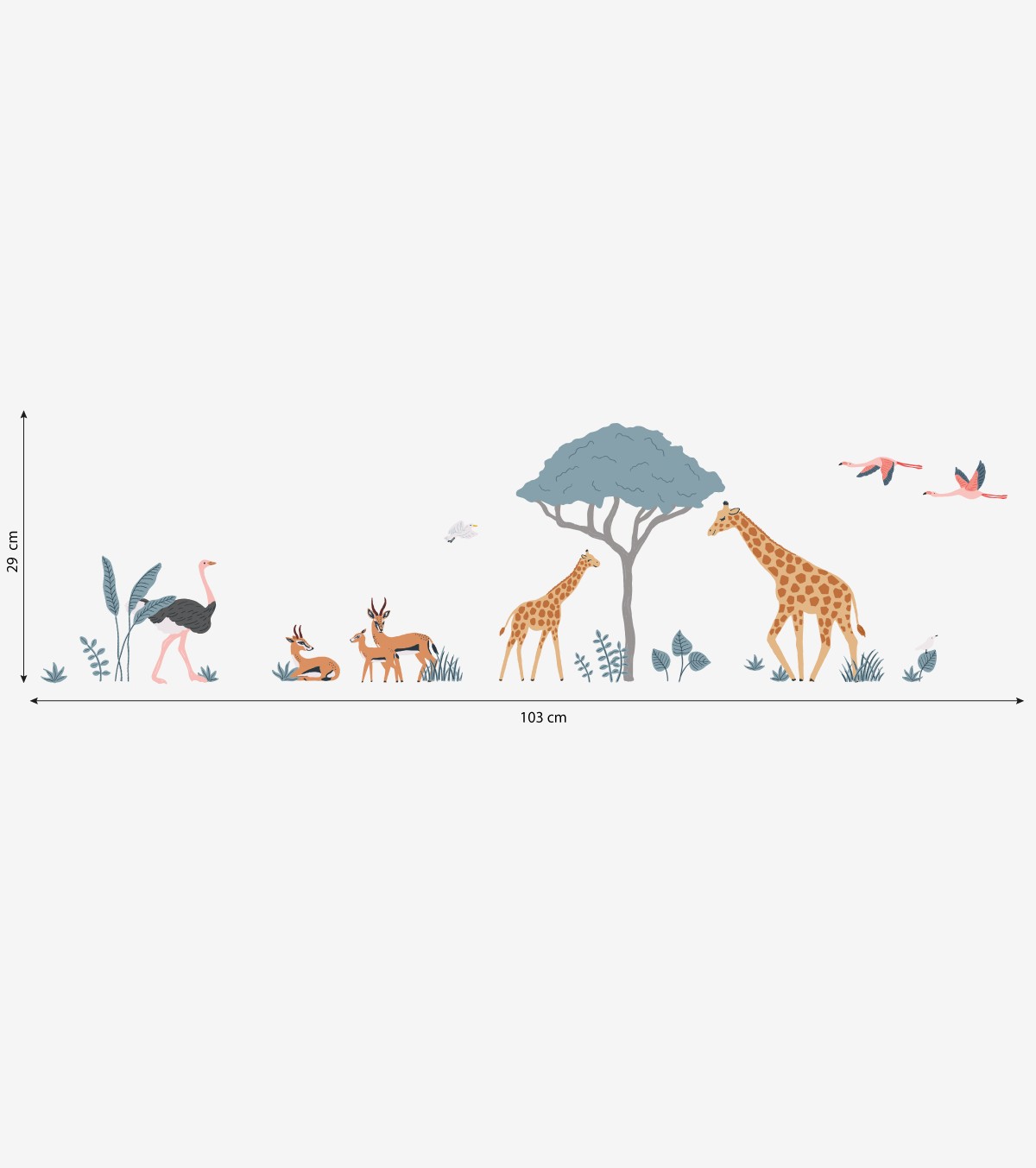 Väggklistermärken Savannens djur - Giraff, gasell, struts - TANZIANIA