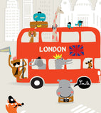 LONDON - Barnaffisch - Londonbuss och djur