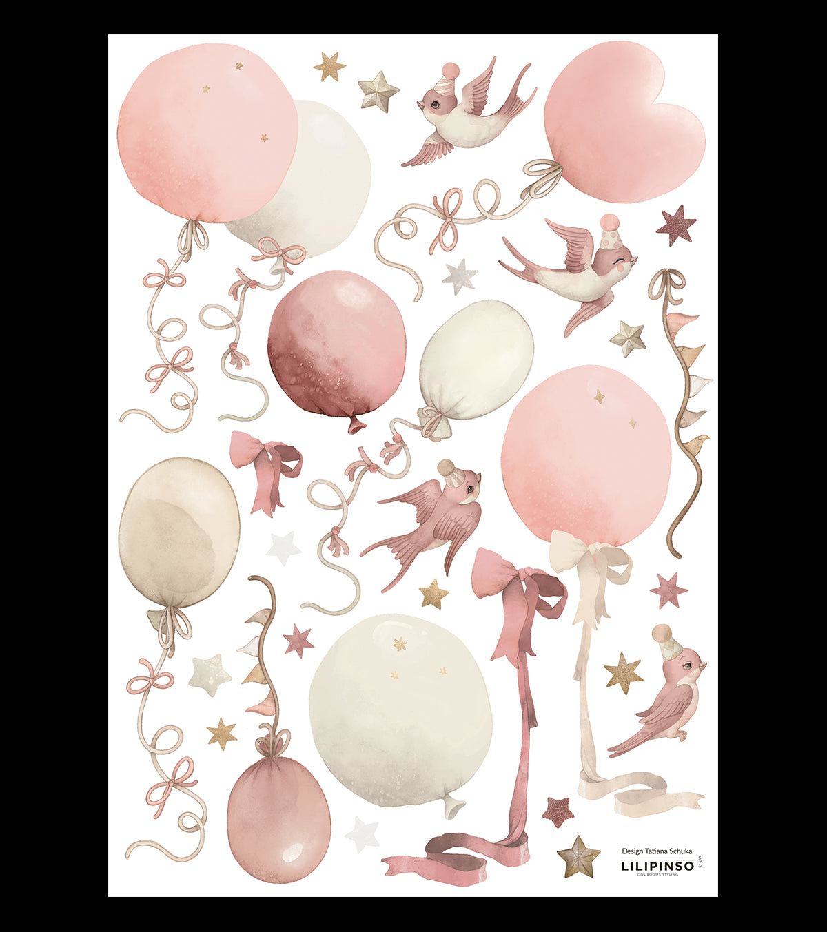 SELENE - Väggklistermärken Väggar - Ballonger och drakar (rosa)