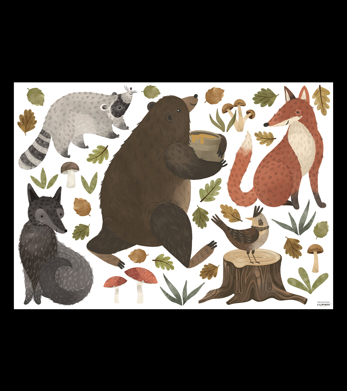 NORWOOD - Väggklistermärken väggmålningar - Björnen och hans vänner i skogen